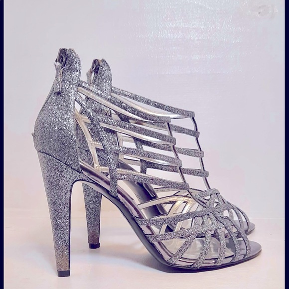 NINA MEDINA PEWTER BABY GLITTER HEEL SHOES WOMEN’S SZ 9 M - Picture 5 of 9